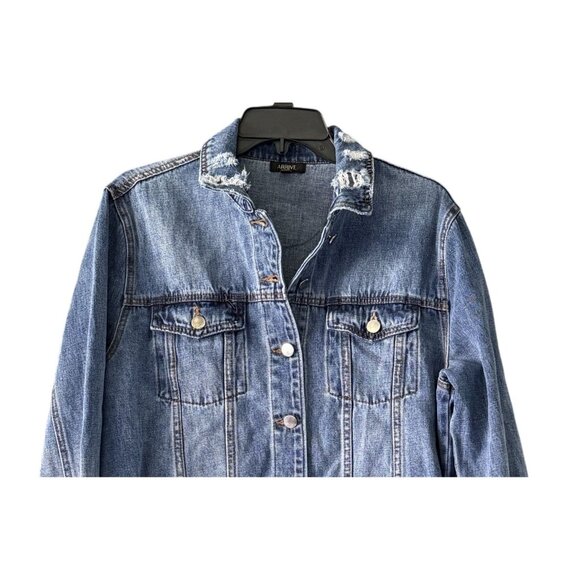 Arrive Denim Jacket Patches Distressed XL Boho Hippie Unique Fall Chic - Picture 3 of 9